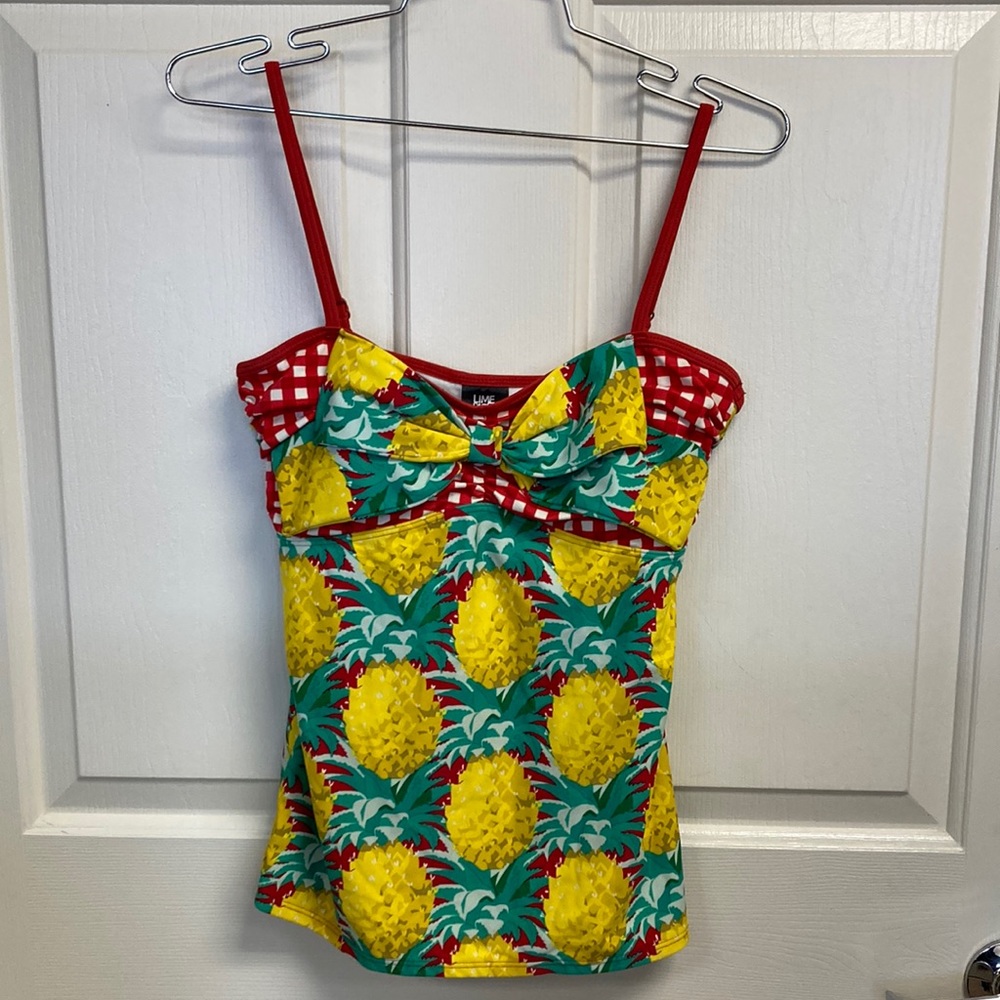 Lime Ricki Swim Top Size M pineapple print with big bow at bust in EUC